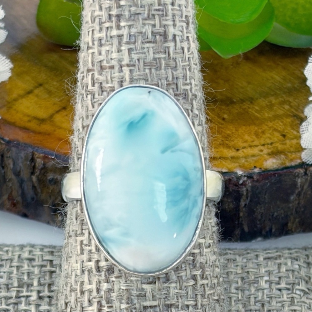 Genuine Larimar Ring Size 8.25 8 1/4 Pure Sterling Silver 925 Boho Southwest New